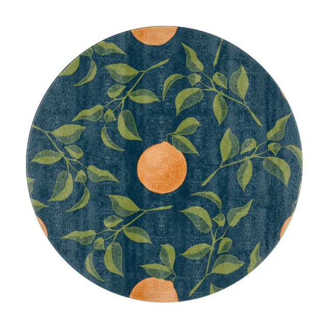 Dark Background Orange Citrus Branches Cutting Board (Front)