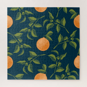 Dark Background Orange Citrus Branches Jigsaw Puzzle
