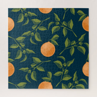 Dark Background Orange Citrus Branches Jigsaw Puzzle