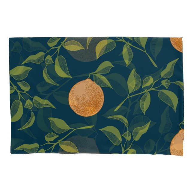 Dark Background Orange Citrus Branches Pillowcase (Front)