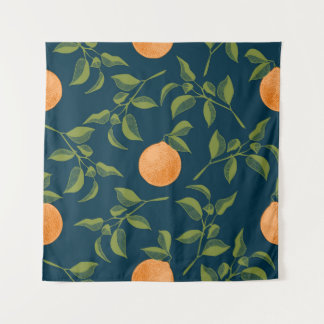 Dark Background Orange Citrus Branches Tapestry