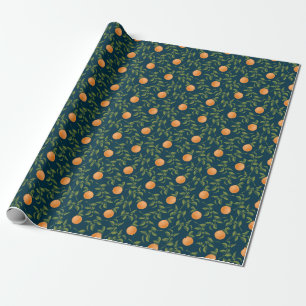 Dark Background Orange Citrus Branches Wrapping Paper
