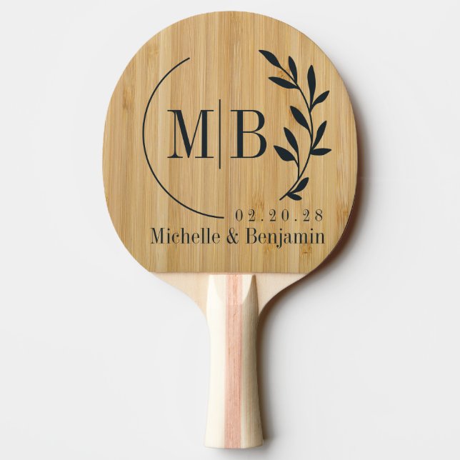Dark Bamboo Leaf Wedding Monogram Ping Pong Paddle (Back)