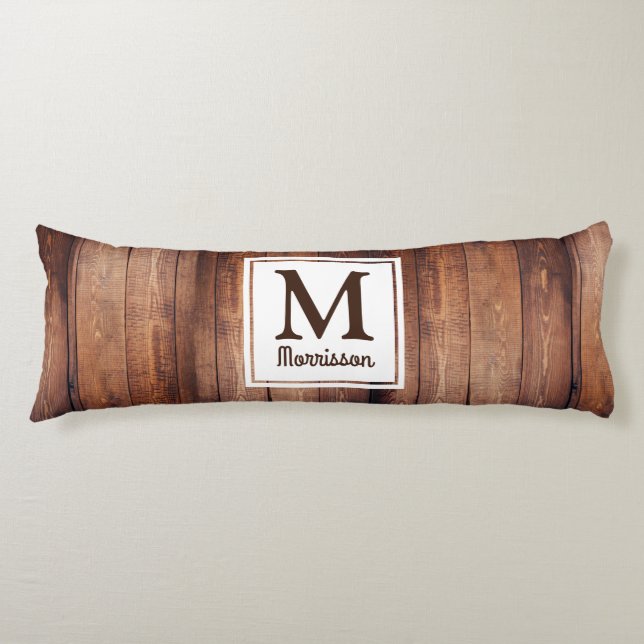 Dark Barn Wood Country Monogrammed Body Cushion (Front)