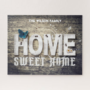 Dark barn wood "Home Sweet Home" rustic sign, Jigsaw Puzzle
