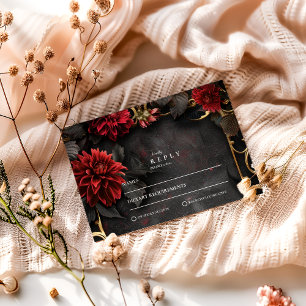 Dark Baroque Floral Wedding RSVP Card