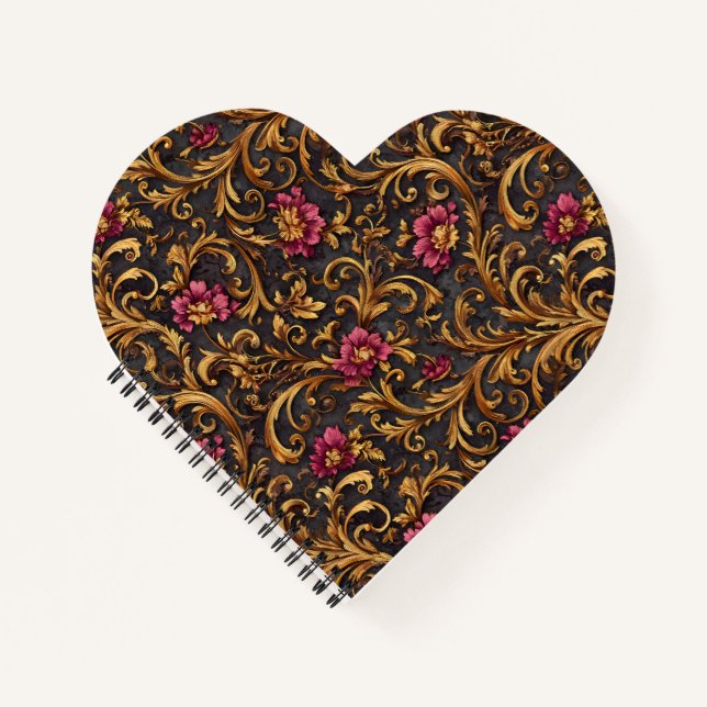 Dark Baroque Floral with Gold Scrolls Notebook (Front)