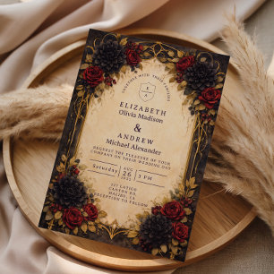 Dark Baroque Red Floral Wedding Invitation