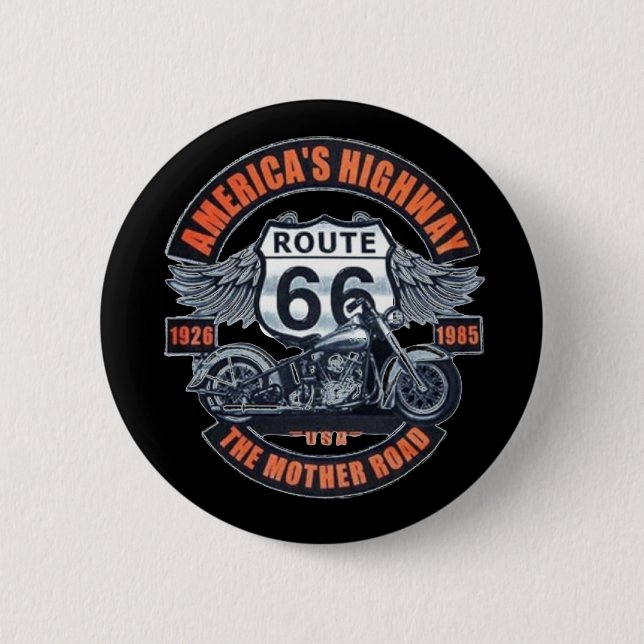 Dark Basic theme Route 66 Motorcycles 6 Cm Round Badge (Front)