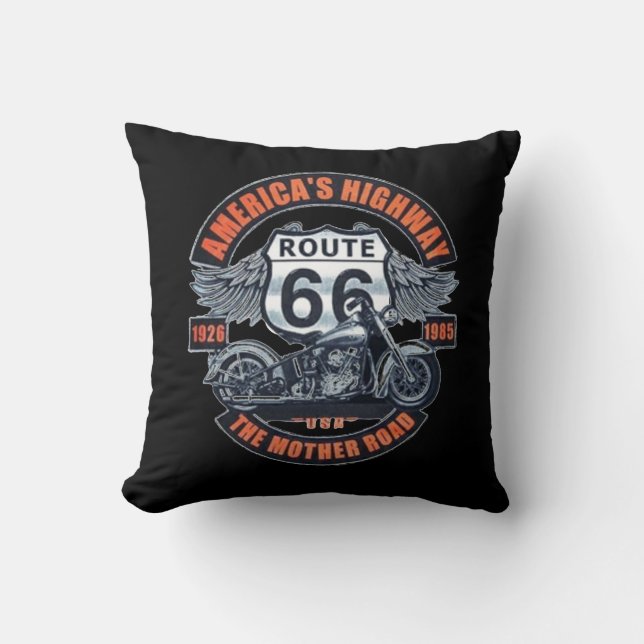 Dark Basic theme Route 66 Motorcycles Cushion (Front)