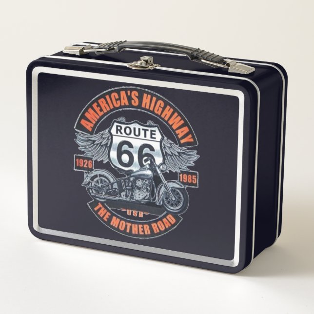 Dark Basic theme Route 66 Motorcycles Metal Lunch Box (Front)