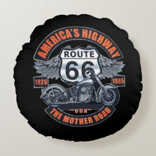 Dark Basic theme Route 66 Motorcycles Round Cushion