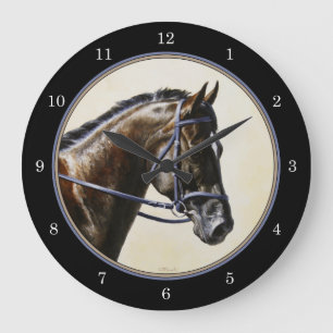 Dark Bay Dressage Horse Blue-black Large Clock
