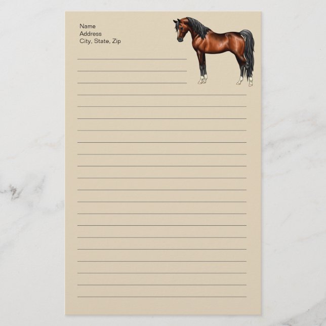Dark Bay Egyptian Arabian Horse Stationery (Front)