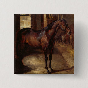 Dark Bay Horse in the stable 15 Cm Square Badge