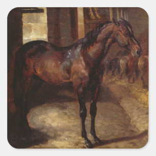 Dark Bay Horse in the stable Square Sticker