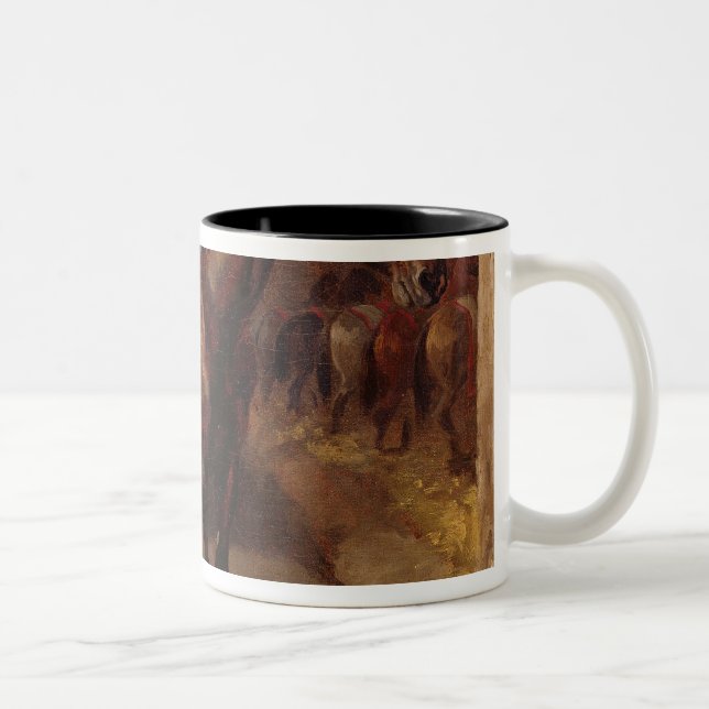 Dark Bay Horse in the stable Two-Tone Coffee Mug (Right)