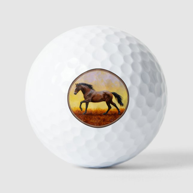 Dark Bay Stallion Horse Galloping Golf Balls (Front)