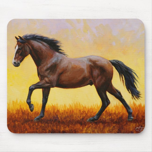 Dark Bay Stallion Horse Galloping Mouse Pad (Front)