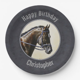 Dark Bay Trakehner Horse Charcoal Grey Paper Plate