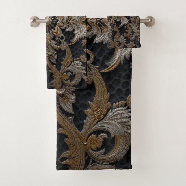 Dark-Beige Lacework Couture Bath Towel Set (Insitu)