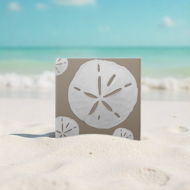 Dark Beige & White Tropical Beach Sand Dollar Ceramic Tile (Creator Uploaded)