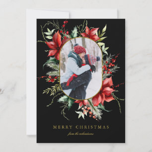 Dark Berry Gold Frame Photo Christmas Holiday Card