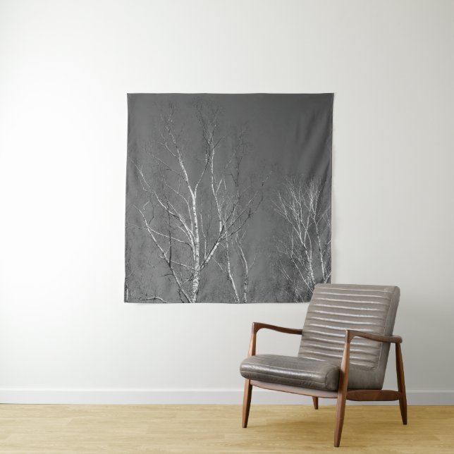 Dark Birch Tree Silhouettes 1 Tapestry (In Situ)