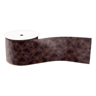 Dark birds with golden line on dark brown grosgrain ribbon