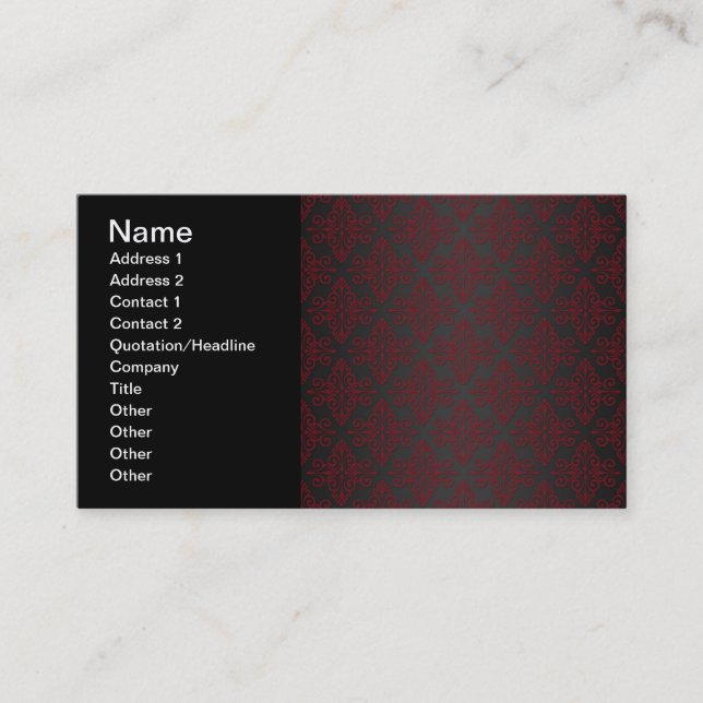 Dark Black and Red Damask Business Card (Front)