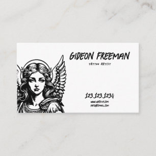 Dark Black and White Angel Tattoo Artist Business Card