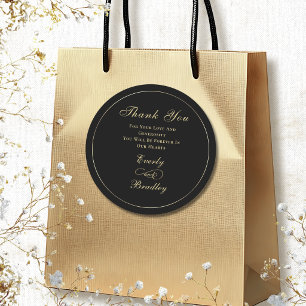 Dark Black Background Gold Script Traditional Classic Round Sticker