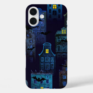 DARK BLACK & BLUE SPOOKY HALLOWEEN HOUSES iPhone 16 PLUS CASE