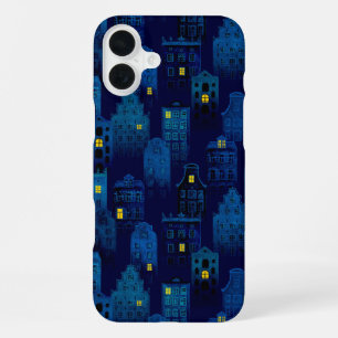 DARK BLACK & BLUE SPOOKY HALLOWEEN HOUSES iPhone 16 PLUS CASE