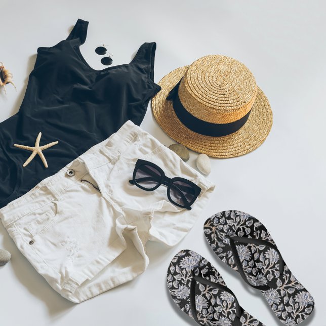 Dark Black Floral Pair of Flip Flops (Creator Uploaded)