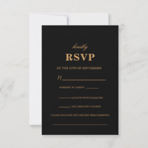Dark Black Floral RSVP Wedding Invitation Card