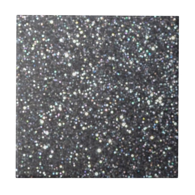Dark Black Glitter Sparkles Ceramic Tile (Front)