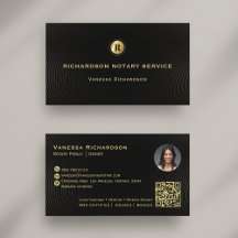 Dark Black & Gold Monogram Sleek Notary QR Photo 