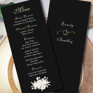 Dark Black Gold White Script Elegant Floral Program