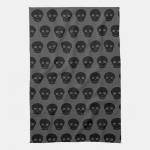 Dark Black Goth Skulls Tea Towel