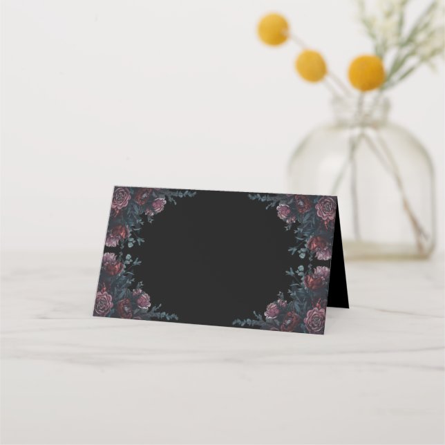 Dark Black Gothic Elegant Wedding Maroon Place Card (Front)