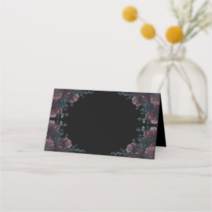 Dark Black Gothic Elegant Wedding Maroon Place Card
