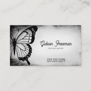 Dark Black & Grey Butterfly Tattoo Artist Business Card
