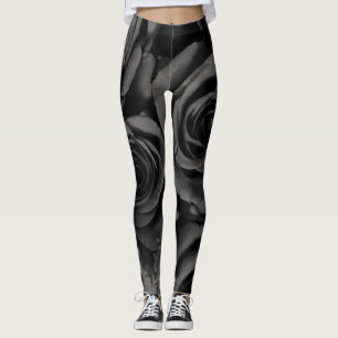 Dark Black & Grey Roses Chic Fashion Leggings