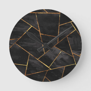 Dark Black Ink Gold Copper Geometric Glam #1 #geo Round Clock