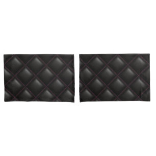 Dark Black Leather Quilted Geometric Pattern Pillowcase