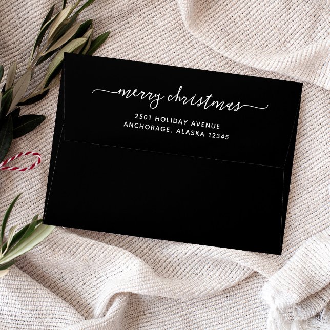 Dark Black | Merry Christmas Envelope (A whimsical Christmas envelope with trendy script)