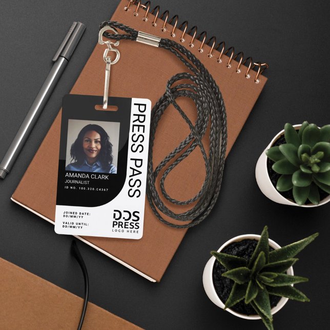 Dark Black Modern & Minimal Press Pass Photo ID ID Badge (Creator Uploaded)