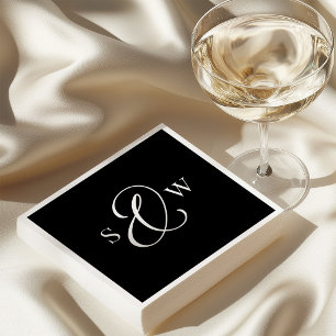 Dark Black Monogram Ampersand   Luxe Wedding Napkin