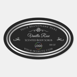 Dark Black Product Label Silver Frame with Logo